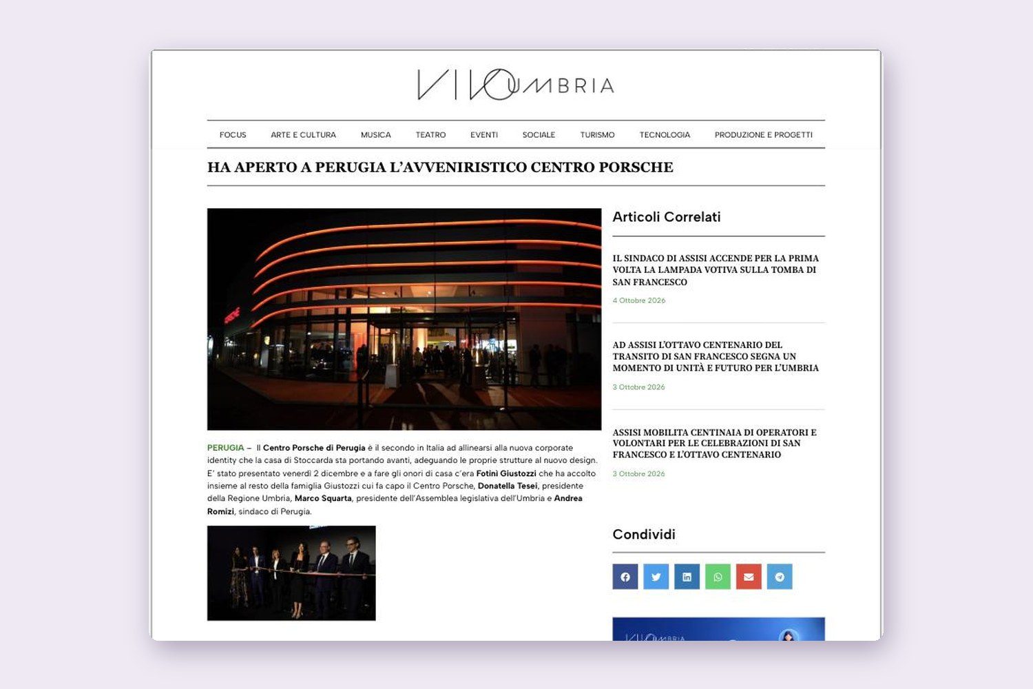 Inaugurazione centro porsche perugia stampa locale