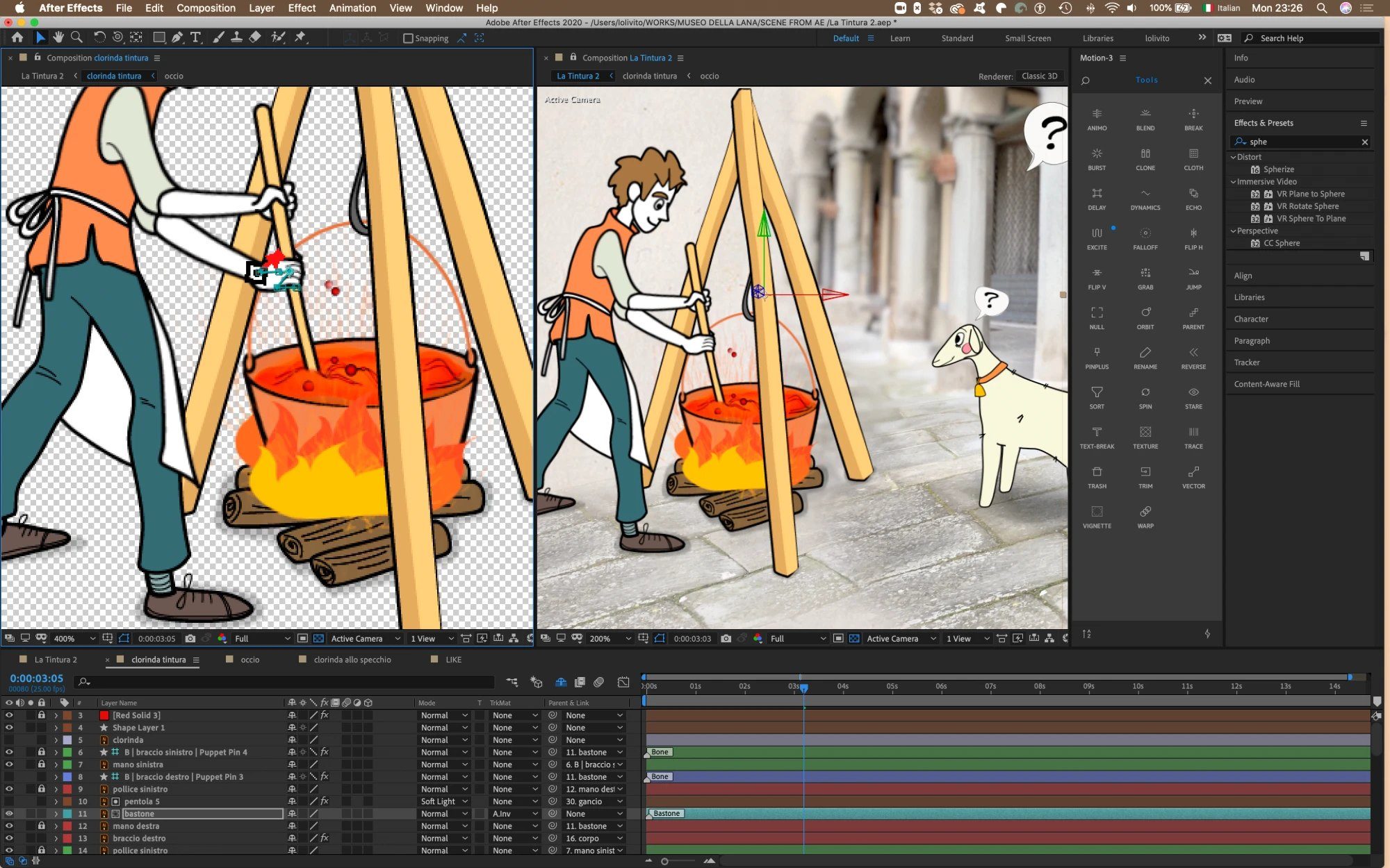 Museo della lana after effects tintura puppet