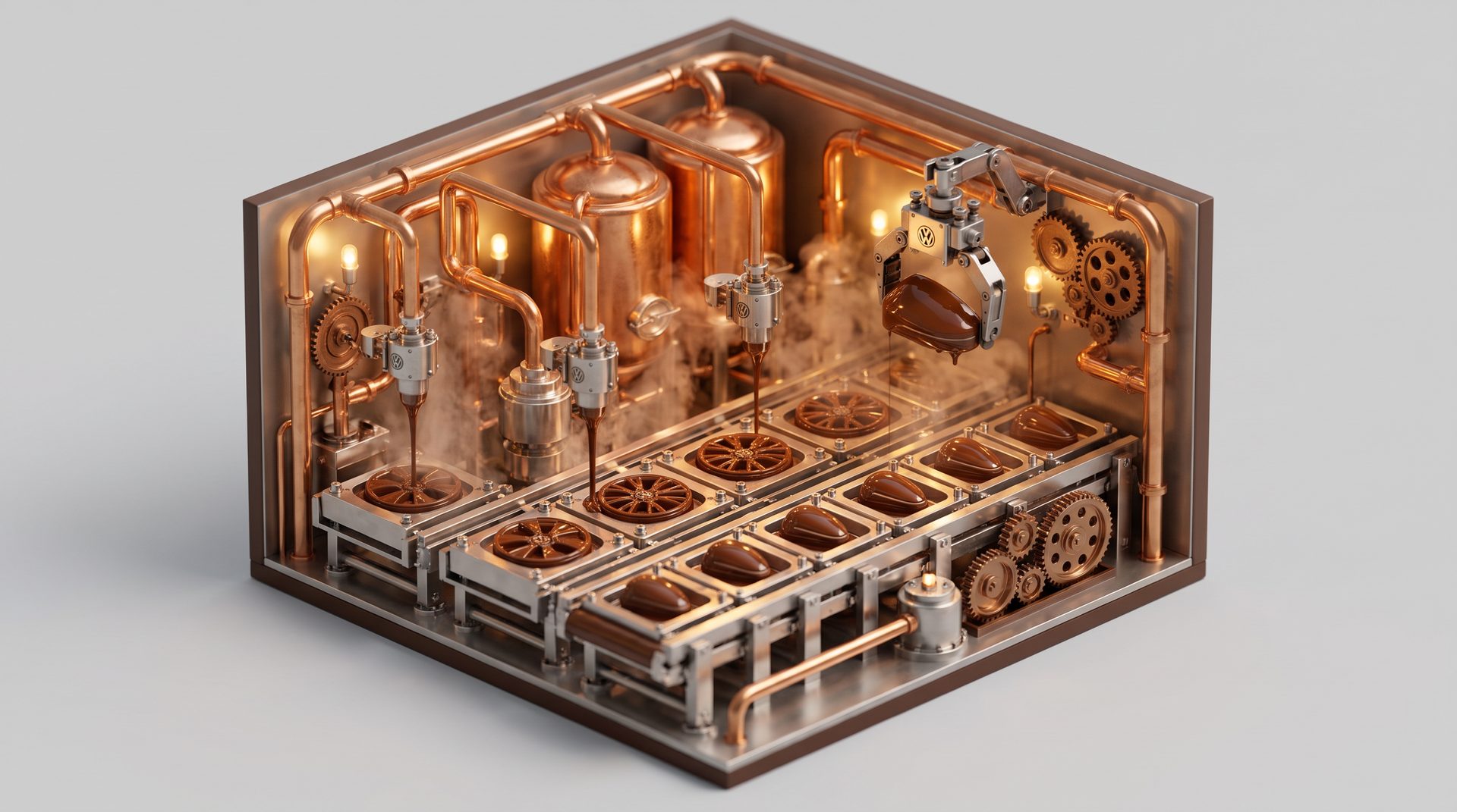 Reel ID. Polo a Eurochocolate: set 3d fabbrica cioccolato volkswagen